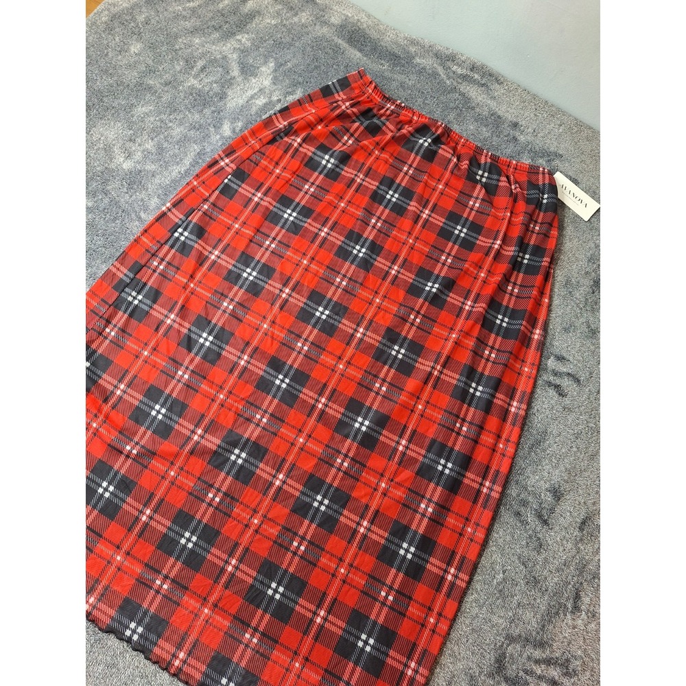 AVANOVA Slinky Knit Maxi Skirt Womens L Multi Plaid Holiday Academia School Girl
